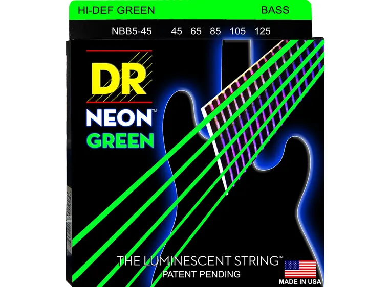 DR Strings NGB545 Neon Green (045-125) Medium 5 string 